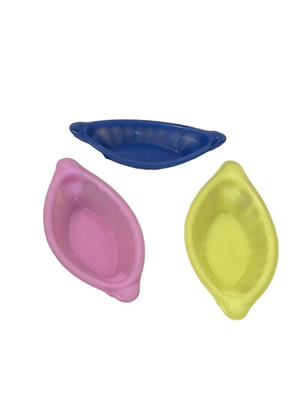 NEW Set Of 3 Plastic Yellow, Blue, Pink, Oval Serving Bowl, 500ml